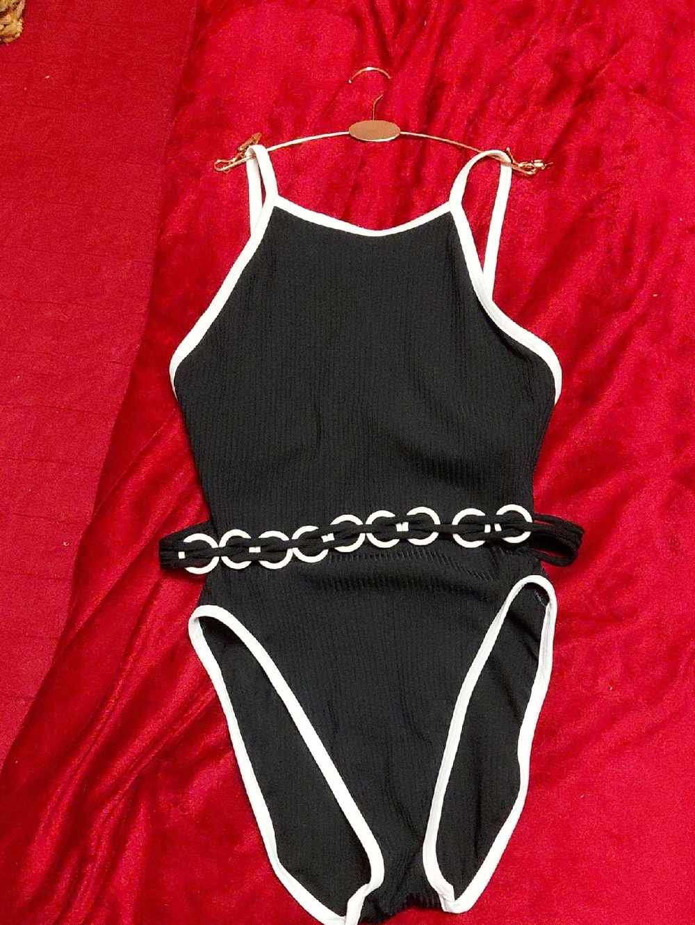 EUC Black & White One Piece Swimsuit, Underwire DDD+, High French Leg, Size 12